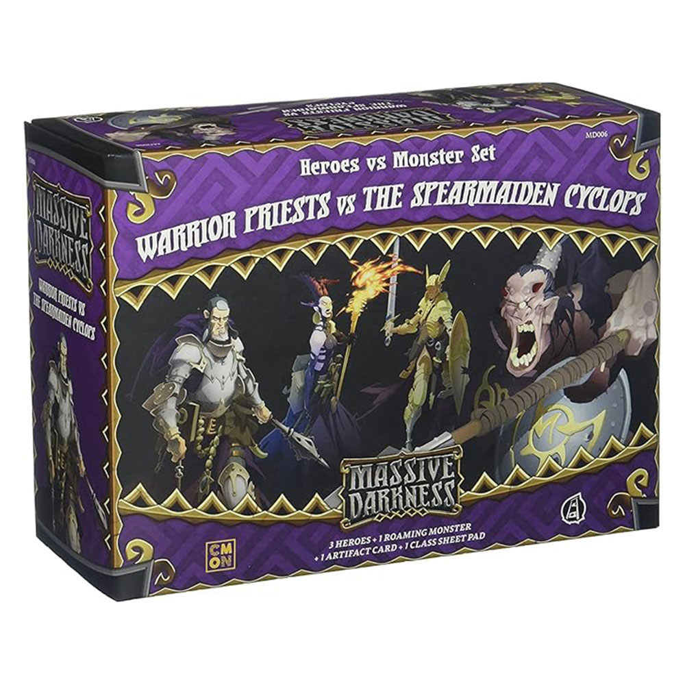 Massive-Darkness-Heroes-&-Monster-Set-–-Warrior-Priests-vs-The-Spearmaiden-Cyclops Massive Darkness Heroes & Monster Set – Warrior Priests vs The Spearmaiden Cyclops