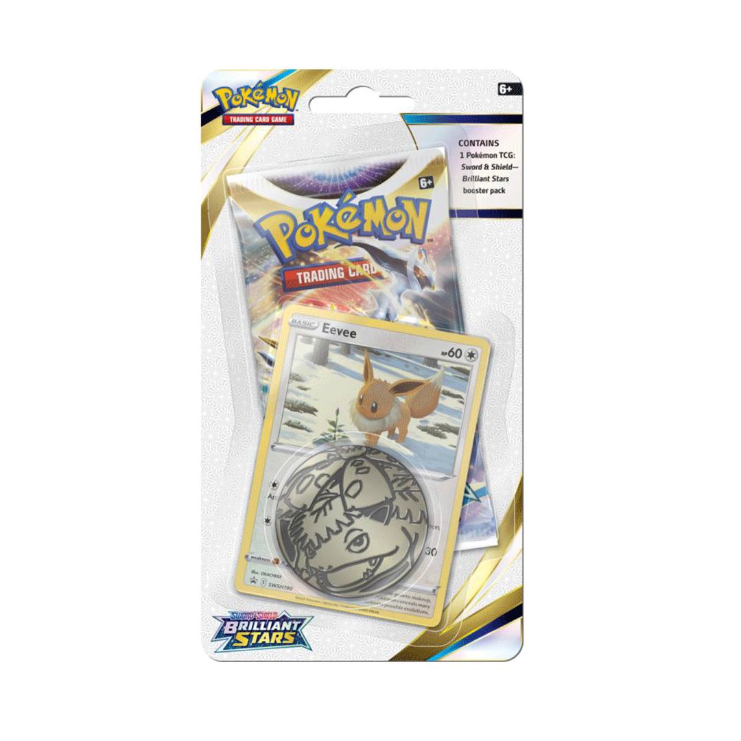 Pokmon-TCG-Sword-&-Shield-Brilliant-Stars-Booster-Pack,-Coin-&-Eevee-Promo-Card Pokemon TCG: Sword & Shield Brilliant Stars Booster Pack, Coin & Eevee Promo Card - Slika 1