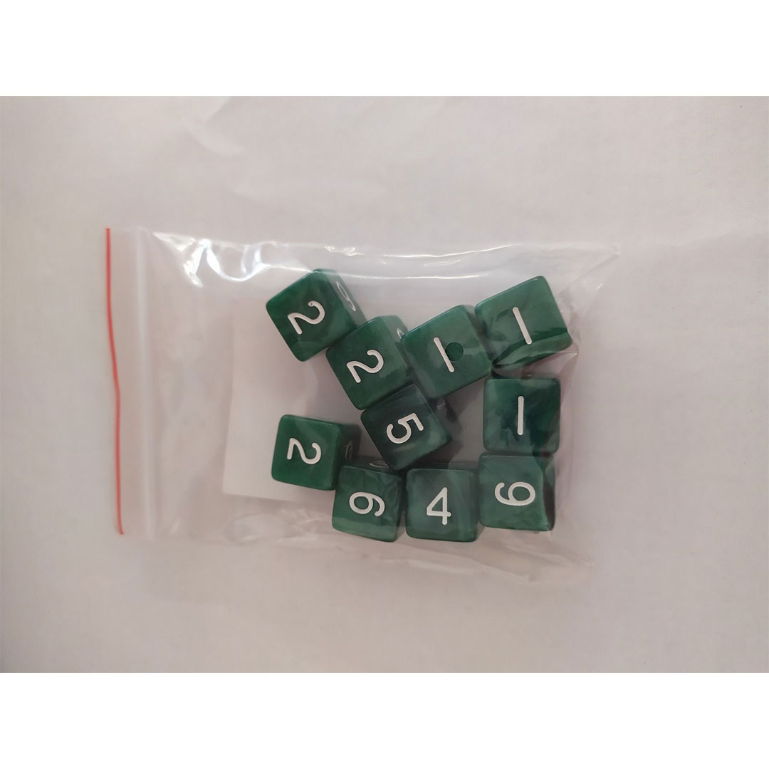 Pearl-D6-Green-White-Dice-(Set-of-10) Pearl D6 Green/White Dice (Set of 10) - Slika 1